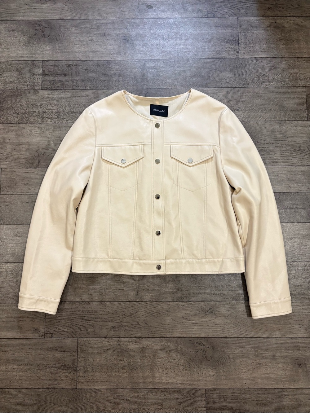 Dolce Cabo Cream Vegan Leather Snap Jacket NWOT